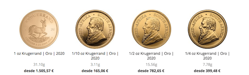 Monedas de oro fraccionarias Krugerrand